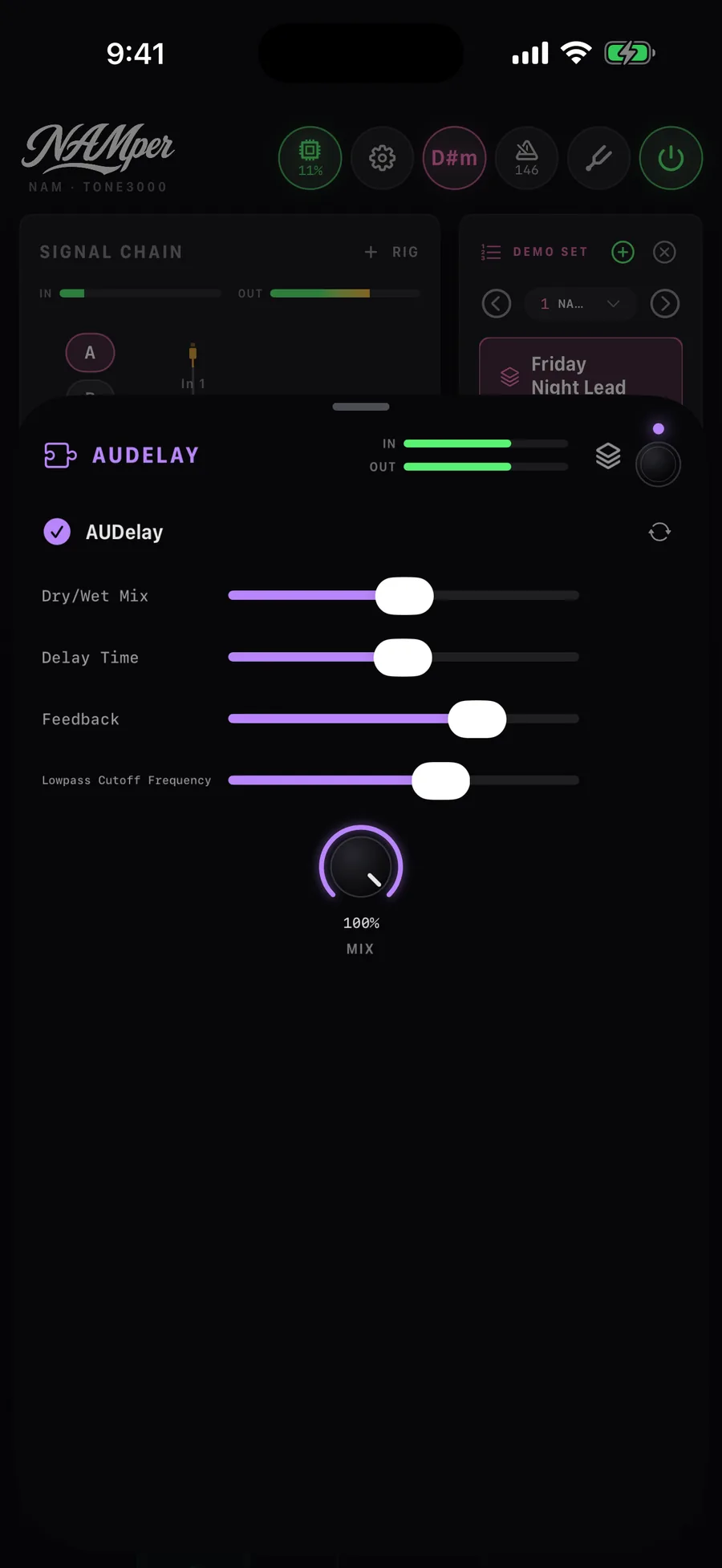 An Audio Unit plugin hosted inside a NAMper block